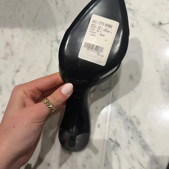 Saint Laurent Black Leather Pointed-Toe Slide Heels - Picture 4 of 5